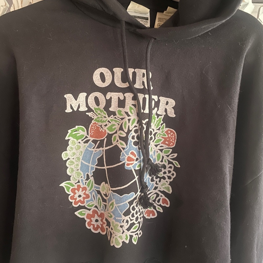 Black Hoodie with Earth and Floral Design